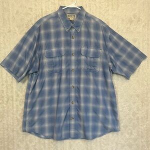 Duluth Trading Men's Blue Plaid Button Up Shirt Sz XL Short Sleeve Nylon Work